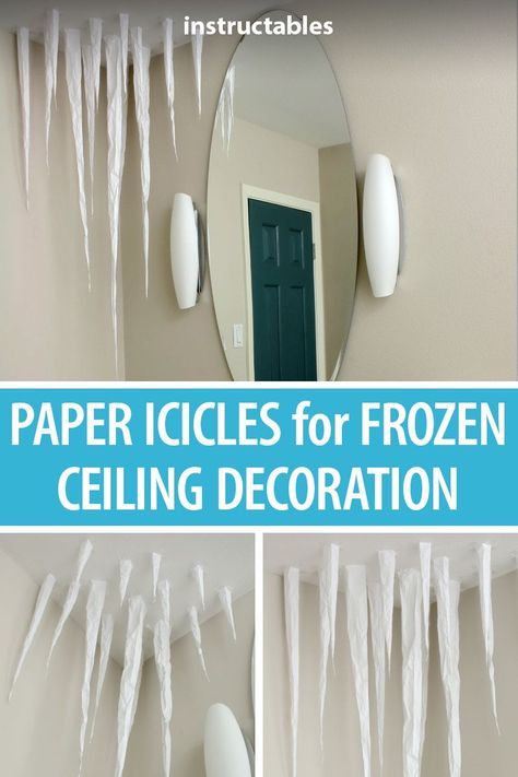 Winter Party Decorations Diy, Disney Christmas Art, Paper Icicles, Frozen Christmas Decorations, Frozen Decor, Frozen Diy, Frozen Birthday Party Decorations, Elsa Birthday Party, Ice Party