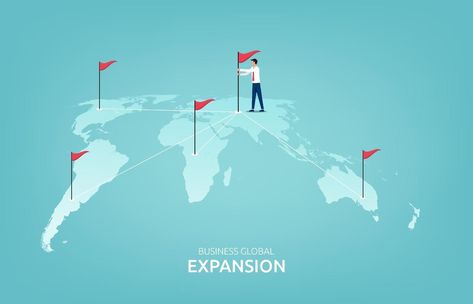 Business global expansion concept with businessman and flags symbol vector illustration. Expansion Illustration, Business Expansion, Business Illustration, Business Man, The Expanse, Vector Art, Vector Free, Vector Illustration, This Is Us