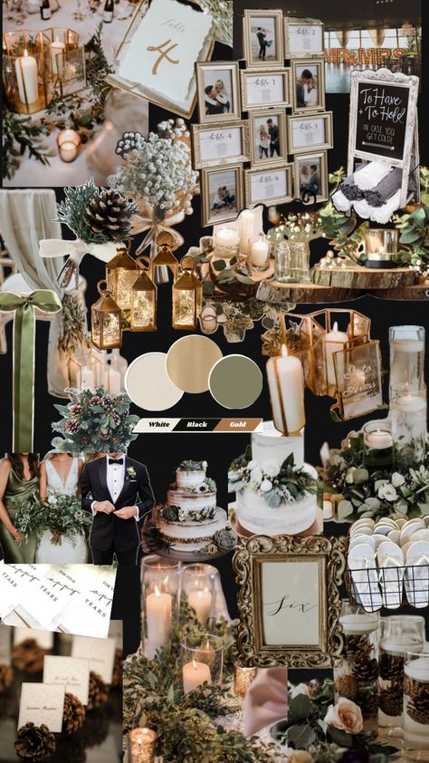 Winter wedding inspo: green, white, gold and greenery. Wedding Inspo Green, Gold Winter Wedding, Green Gold Weddings, Forest Theme Wedding, White Winter Wedding, Wedding Themes Winter, December Wedding, Future Wedding Plans, White Gold Wedding