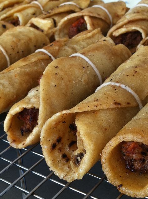 Guatemalan Beef Taquitos. Find recipe in my book Latin American Street Food. Party food! American Street Food, American Cuisine Recipes, Central American Food, Beef Taquitos, Honduran Recipes, Taquitos Beef, Guatemalan Recipes, South American Recipes, Latin American Recipes