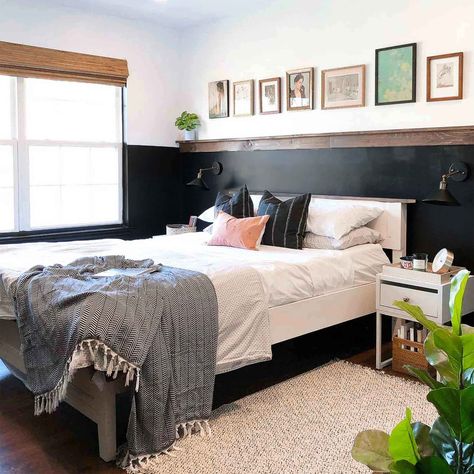 Bedroom Office Space, Black Painted Walls, Grown Up Bedroom, Black Sconces, Beige Bedroom, Black Bedroom, Above Bed, Dreamy Bedrooms, Spare Bedroom