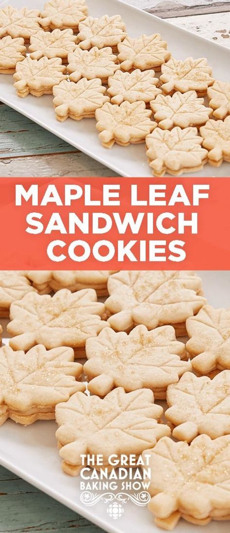 Canadian Baking, Maple Leaf Cookies, Cookie Sandwich Recipes, Maple Recipes, Maple Cookies, Maple Syrup Recipes, Leaf Cookies, Maple Cream, Canadian Food