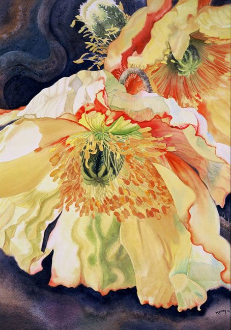 Poppies | Watercolor by Marney Ward | Content in a Cottage Bild Gold, Watercolor Poppies, Art Et Illustration, Watercolor Inspiration, Arte Floral, Botanical Art, Original Watercolor Painting, 그림 그리기, Art Quilts