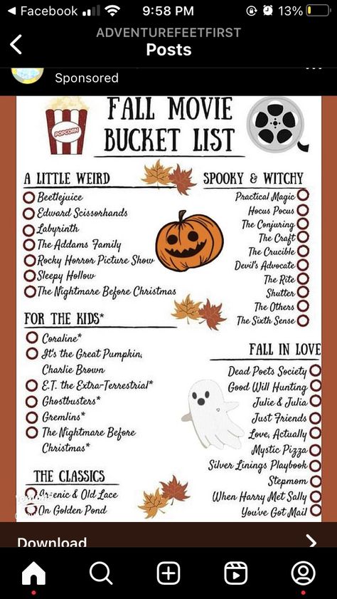 Halloween Things To Do, Halloween Movies To Watch, The Fall Movie, Fall Tv Shows, Fall Movie, Halloween Sleepover, Best Halloween Movies, Disney Movie Night, Silver Linings Playbook