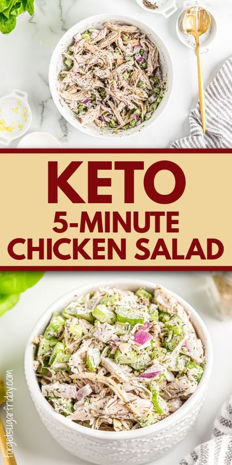 You can make this keto chicken salad in only five minutes! Serve it in lettuce wraps or keto tortillas for a quick and easy keto lunch recipe. Only 4g net carbs per generous serving! Easy Keto Lunch, Low Carb Chicken Salad, Bibb Lettuce, Keto Dinner Recipe, Keto Chicken Thigh Recipes, Keto Crackers, Chicken Lunch Recipes, Easy Keto Dinner, Keto Chicken Casserole