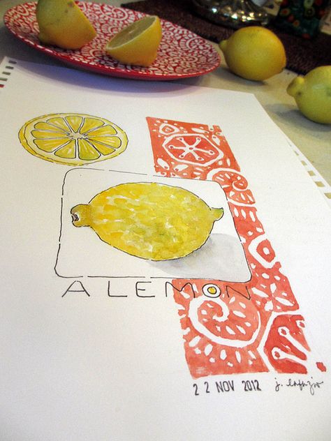 sketch and watercolor a lemon tutorial by Jane LaFazio Tutorial Sketch, Jane Lafazio, Journal Style, Nature Art Drawings, Watercolor Journal, Watercolor Lessons, Tinta China, Art Journal Techniques, Watercolor Sketchbook