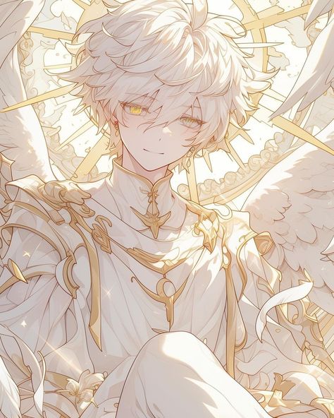 Angel Original Character, Angel Heirachy, Dnd Angel Character Art, Angel Reaching Out, Akitoya Royal Au, Blond Guy Art, Royal Character Art, Anime Fairy Boy, White Haired Boy Art