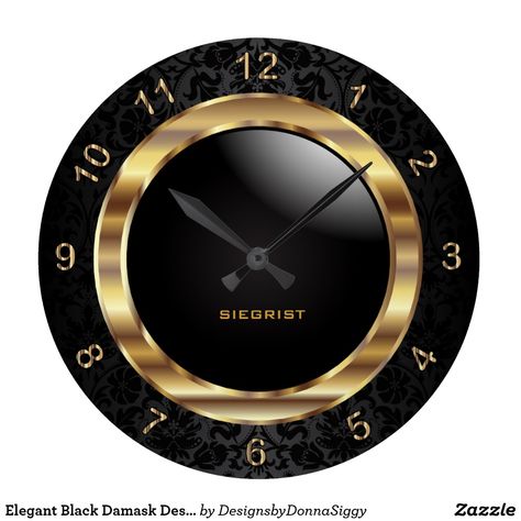 Elegant Black Damask Design Damask Design, Black Wall Clock, Cool Clocks, Clock Gift, Floral Damask, Clock Decor, Large Clock, Round Wall Clocks, Wall Clock Modern