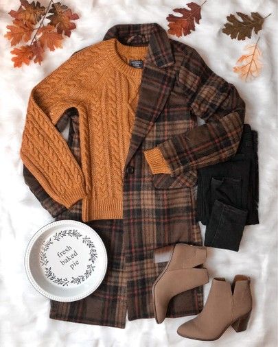 Fall Outfits Flat Lay, Brown Plaid Coat Outfit, Flat Lay Photography Clothing, Fall Flatlay, Brown Plaid Coat, Plaid Coat Outfit, Outfit Flatlay, Fall Coat Outfit, Songwriting Tips