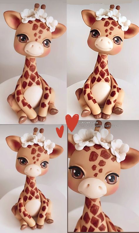 Clay Giraffe, Fondant Giraffe, Fondant Cake Tutorial, Giraffe Cake, Jungle Theme Cakes, Giraffe Cakes, Animal Birthday Cakes, Fondant Figures Tutorial, Safari Cakes