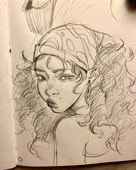 😎 Art Reference Curly Hair, Art Curly Hair Drawing, Sketches With Color, Sketching Curly Hair, Fairycore Sketches, Expression Sketch, Art Sketchbook Fairy, Sketch Book Ideas, People Drawings