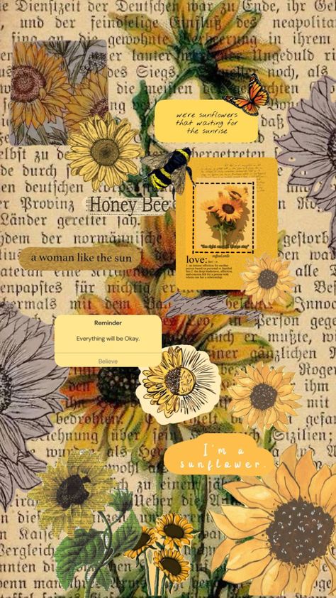 #sunflowers #sunfloweraesthetic Cute Wallpapers Aesthetic Vintage, Honeycore Aesthetic, Wallpapers Aesthetic Vintage, Cute Wallpapers Aesthetic, Sunshine Wallpaper, Sunflower Iphone Wallpaper, Artsy Background, Vintage Sunflower, Iphone Wallpaper Classy