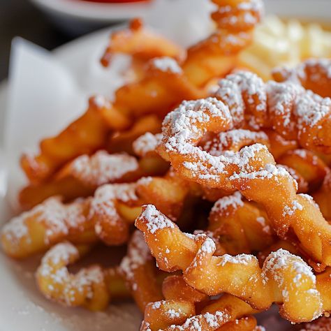 Funnel Fries Recipe, Crispy Funnel Cake Sticks, Funnel Cake Sticks, Funnel Fries, Funnel Cake Bites, Funnel Cake Fries, Buttermilk Pancake Mix, Funnel Cake Recipe, Funnel Cakes