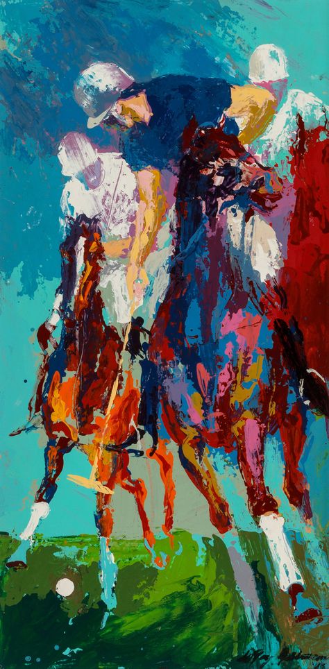 LeRoy Neiman (American, 1921-2012). Blind Brook Polo, 1965. Oil on panel. 23-3/4 x 11-3/4 inches (60.3 x 29.8 cm) Leroy Neiman Paintings, Leroy Neiman, Abstract Horse Painting, Sports Painting, Chicken Painting, Abstract Horse, Painter Artist, Artwork Images, Equine Art