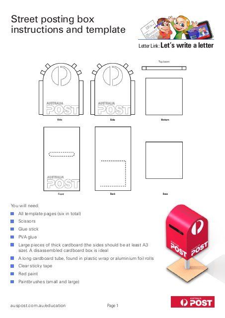 Street posting box instructions and template - Australia Post Post Box Craft, Box Template Printable, Interactive Journal, Handmade Gifts Ideas, Santa Mail, Interactive Journals, Writers Workshop, Box Templates, Writing Letters