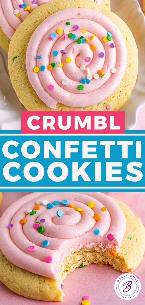 Crumbl Confetti Cookies (copycat recipe) - Belly Full Crumbl Vanilla Bean Cookie, Confetti Crumb Cake Cookies, Crumble Confetti Cookie, Crumbl Confetti Cookie Copycat, Walmart Cookie Recipe, Home Made Crumble Cookie, Crumbl Confetti Cookies, Crumbl Cookie Copycat Cake Batter Blondie, Crumbles Copycat Cookies