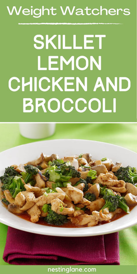 Skillet Lemon Chicken and Broccoli (Weight Watchers) Recipe graphic. Weight Watchers Chicken Breast, Skillet Lemon Chicken, Chicken Broccoli Pasta Recipes, Flavorful Chicken Breast Recipes, Weight Watchers Food Points, Juicy Chicken Breast, Broccoli Pasta Recipe, Weight Watchers Chicken, Broccoli Recipe