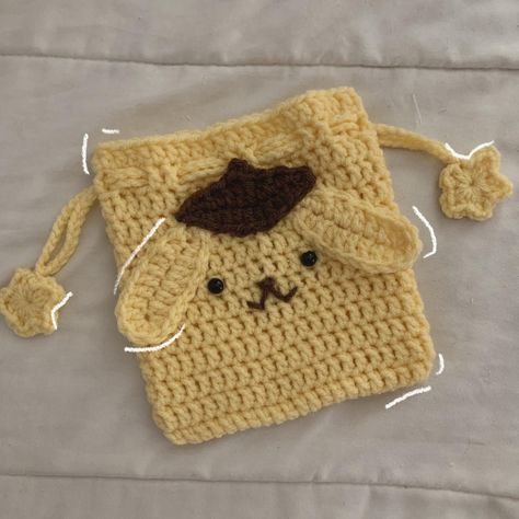 Pompompurin pouch 🌟 ✿ handmade by me ✿ 6”x6” ✿... - Depop Crochet Animal Pouch, Crochet Studio, Crochet Hairband, Crochet Organizer, Crochet Wallet, Car Trip, Crocheted Bags, Easy Crochet Animals, Crochet Fairy