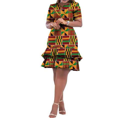 Ankara Designs For Ladies Dresses, Female Ankara Styles, Ankara Short Dress Styles, African Party Dresses For Women, African Dresses For Women Ankara, Kente Dresses, Casual Dress Plus Size, Ankara Styles For Ladies, African Bazin