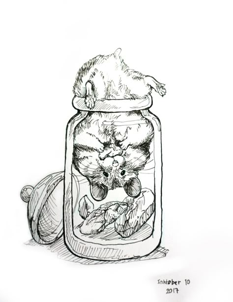 Inktober day 10. Stuck. Small Ink Drawings, Stuck Drawing, Jar Illustration, Inktober Sketches, Inktober Inspiration, Pen And Ink Illustrations, Inktober Ideas, Whimsical Drawings, Micron Pen Art