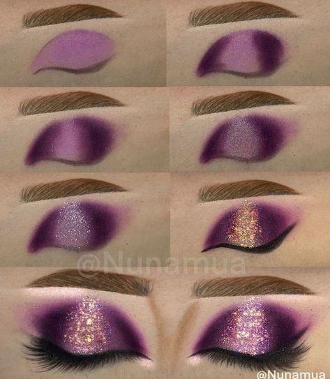 Juvias Culture Palette Looks, Glam Circus Makeup, Purple And Gold Makeup Looks, Pippin Makeup, Drawing Makeup, Circus Makeup, Purple Makeup Looks, Eye Makeup Cut Crease, Gold Makeup Looks