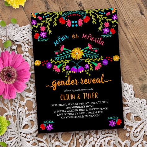 Mexican Gender Reveal Invitation, Gender Reveal Ideas In Spanish, Mexican Themed Gender Reveal Party Ideas, Mexican Theme Gender Reveal Ideas, Mexican Themed Gender Reveal, Mexican Gender Reveal Ideas, Fiesta Theme Gender Reveal, Mexican Theme Invitations, Mexican Gender Reveal Party