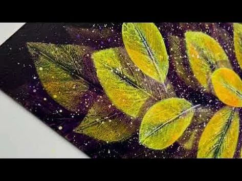 Spray Paint Leaf Art, Painting With Leaves Leaf Prints, Leaf Stamp Painting, Leaves Painting Acrylic Leaf Art, Beautiful Flowers Drawing, Painting Leaves Acrylic, Green Leaf Painting, Leaf Canvas Painting, Drawing Step By Step Easy