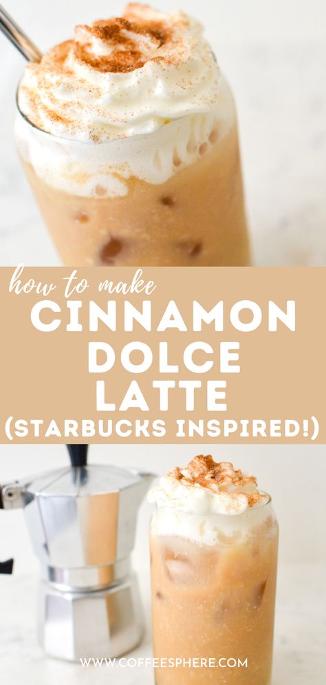 Latte Recipe Iced, Summer Latte Recipes, Cinnamon Drinks, Nespresso Iced Latte Recipes, Latte Ideas, Healthy Latte Recipe, Cinnamon Latte Recipe, Cinnamon Dolce Latte Recipe, Cinnamon Drink