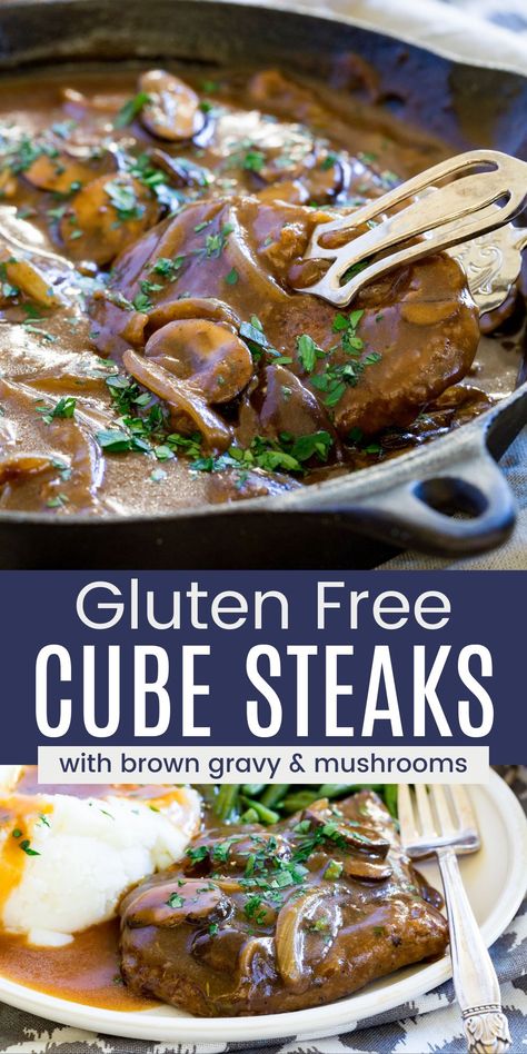 Gluten Free Cubed Steak Recipes, Cube Steak Recipes Gluten Free, Gluten Free Cube Steak Recipes Crock Pot, Gluten Free Salsberry Steak Recipes, Gluten Free Cube Steak Recipes, Gluten Free Cube Steak, Gluten Free Beef Gravy, Gluten Free Salisbury Steak Recipe, Gluten Free Salisbury Steak