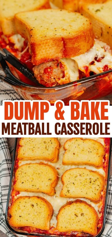 Lazy Mom Dinners, Dump And Bake Meatball Casserole, Toast Garlic Bread, Frozen Italian Meatballs, Meatballs Marinara, Texas Toast Garlic Bread, Dump And Bake, Meatball Casserole, Meatball Bake