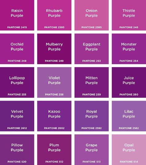 Pantone: Colours introduces children to the ten basic colours and twenty shades of each. Every spread features a colour heading, a monochromatic image and a variety of gridded shades and tints of the same colour. Younger children will enjoy naming the colours of the high-contrast recognisable objects. Slightly older children will peruse the shades to choose favourites; immersing themselves in the concept that one colour name actually refers to a variety of dark, light and in-between tones.  9781 Purple Color Names, Orchid Purple Color, Pantone Purple, Different Shades Of Purple, Pantone Color Chart, Color Mixing Chart, Purple Color Palettes, Orchid Color, Purple Shades