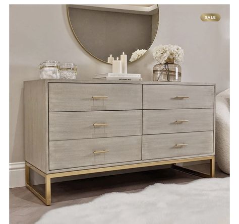 Chest Of Drawers Decor, Mirror Chest Of Drawers, Chest Drawer, Luxe Bedroom, Brushed Gold Hardware, 6 Drawer Chest, Bedroom Closet Design, Bedroom Style, Bedroom Decor Design