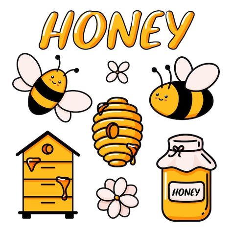 Beehive Drawing, Honeycombs Drawings, Honey Bee Drawing, Honey Illustration, Bee Icon, Honey Logo, Mind Map Design, Bee Drawing, Healthy Honey