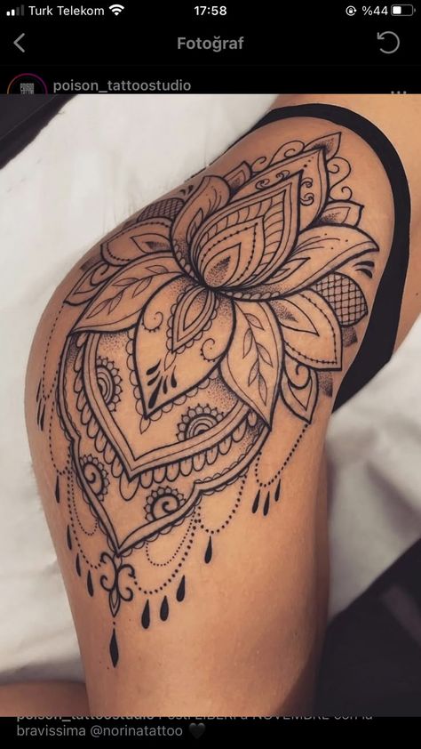 Mandala Tattoo Back Women, Mandela Leg Tattoos, Thigh Tattoos Women Dream Catcher, Thigh Tattoos Women Mandala, Big Leg Tattoos For Women, Tigh Tattoo Woman, Thigh Mandala Tattoo, Upper Leg Tattoos Women, Mandala Tattoo Thigh