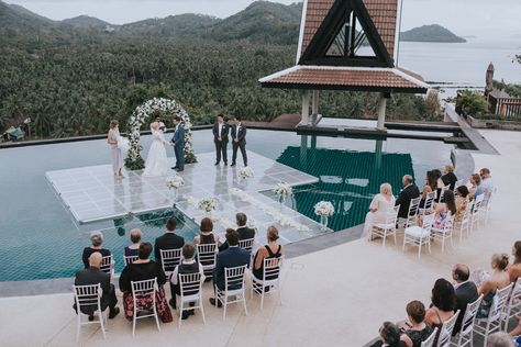 Sometimes, the only place worthy of your love is on top of an infinity pool on the edge of a cliff in Thailand! | Image by Jonathan David Photography Koh Samui Wedding, Beach Wedding Decorations Reception, Pool Wedding, Beautiful Beach Wedding, Still Photography, Ceremony Inspiration, Koh Samui, Ceremony Location, To Infinity And Beyond