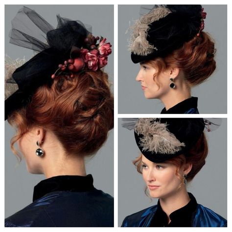 Vintage Hairstyles With Hat, Victorian Hats Woman 1880, 1880s Hairstyles, Victorian Hats Woman, 1890s Hats, 1900 Hairstyles, Victorian Hair Styles, 1800s Hairstyles, 1800s Women