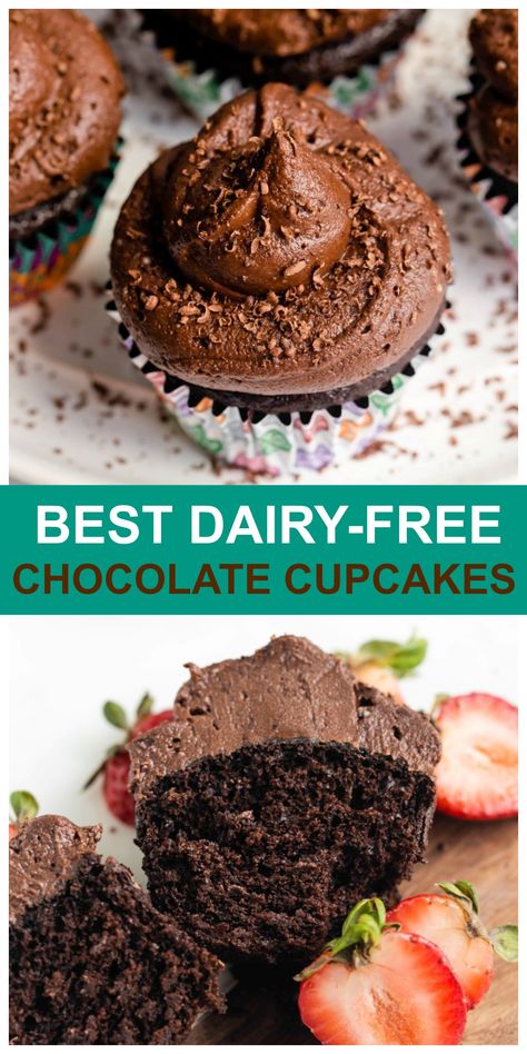 Vegan Chocolate Cupcake Recipe, Cupcake Creme, Vegan Cupcake Recipes, Dairy Free Cupcakes, Vegan Cupcake, Vegan Chocolate Frosting, Vegan Chocolate Cupcakes, Dairy Free Baking, Cupcakes With Chocolate