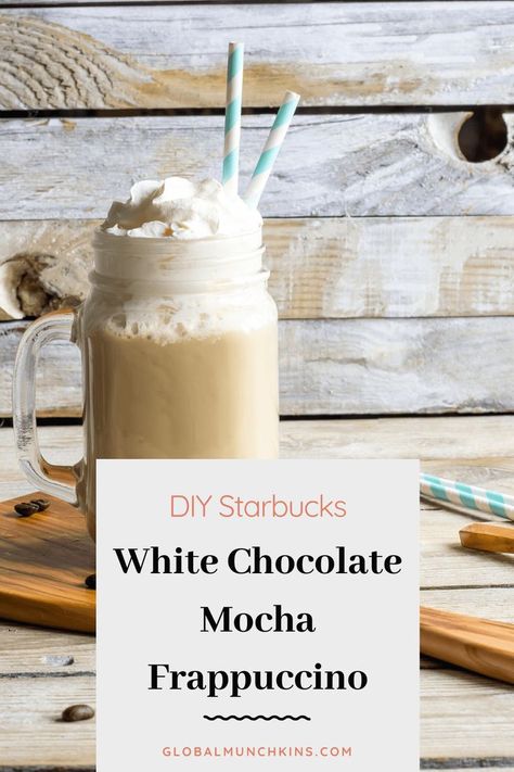 Starbucks Recipes White Chocolate Mocha, White Mocha Frappuccino Starbucks, Starbucks White Chocolate Frappuccino, White Mocha Frappuccino Recipe, Diy White Chocolate Mocha Starbucks, White Chocolate Frappuccino Recipe, White Chocolate Mocha Frappuccino Recipe, White Chocolate Frappe Recipe, Diy White Chocolate Mocha