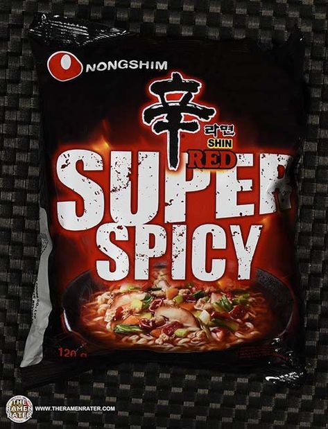 #3678: Nongshim Shin Red Super Spicy - South Korea - The Ramen Rater Shin Ramyun, Wheat Noodles, Spicy Ramen, Pak Choi, Spicy Noodles, Pink Images, Instant Noodle, Instant Recipes, Instant Noodles