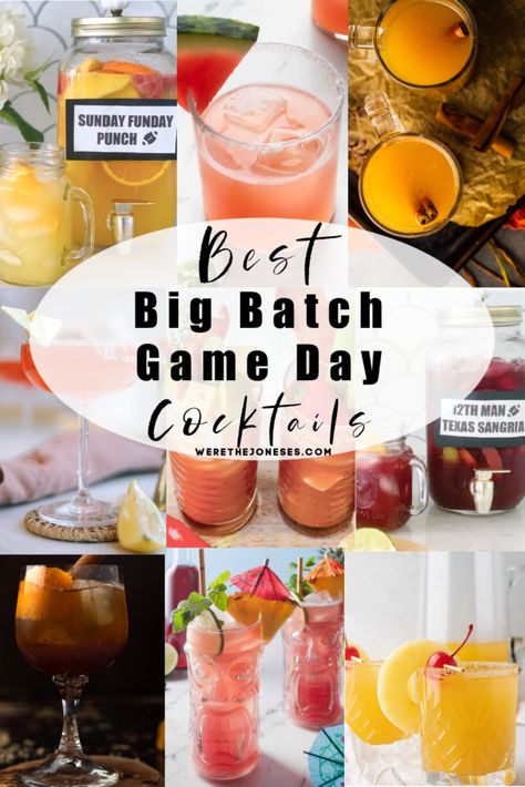 The best big batched cocktails that make stress-free Super Bowl entertaining! These easy football party drinks are perfect for game day while watching your favorite team with friends. Football Cocktail Recipes, Football Party Cocktails, Football Cocktails, Super Bowl Party Drinks, Tailgating Cocktails, Football Party Drinks, Batched Cocktails, Super Bowl Drinks, Superbowl Cocktails