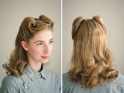 Easy 1940s Hairstyles, Russian Hairstyles, Vintage Hairstyle, 40s Hairstyles, Vintage Hairstyles Tutorial, Victory Rolls, 1940s Hairstyles, Pin Up Vintage, Roll Hairstyle