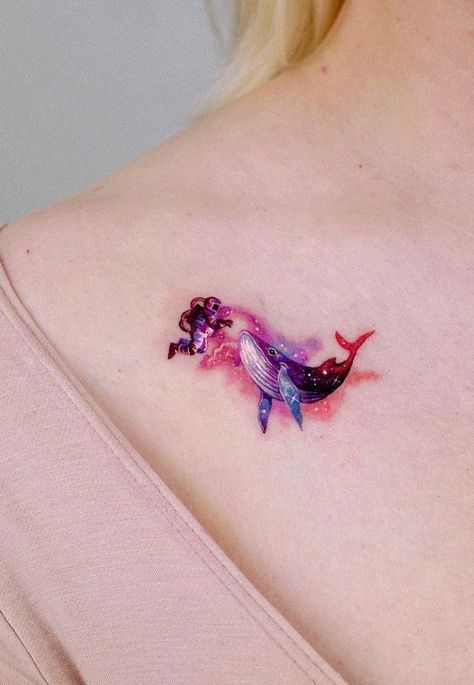 Small Watercolor Tattoo, Whale Tattoo, Bts Tattoos, Dragon Tattoo For Women, Whale Tattoos, Handpoke Tattoo, Hand Tattoos For Women, Tatuaje A Color, Tattoo Ideas Female