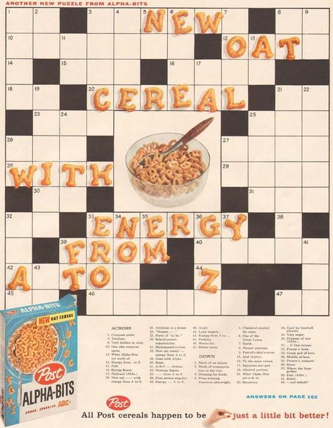 Retro Advertising Desain Editorial, Vintage Food, Retro Advertising, Retro Ads, Word Puzzles, Crossword Puzzle, Vintage Recipes, Design Graphique, The 1950s