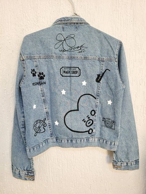 Army Outfit, Army Clothes, Diy Denim Jacket, Bts Clothing, Custom Denim Jacket, Korean Outfit Street Styles, Painted Jacket, Diy Jacket, Army Shirts