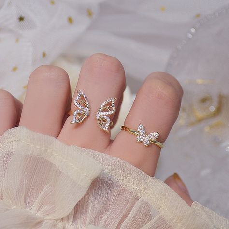 Butterfly Rings, Ring Settings Types, Butterfly Ring, Butterfly Jewelry, Finger Rings, Open Design, Gold Butterfly, Fashion Ring, Hand Jewelry