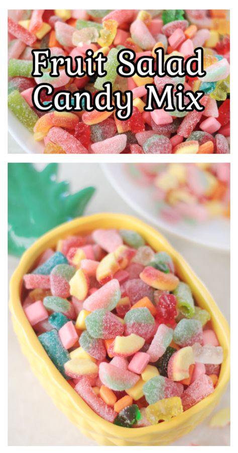 Candy Salad Tiktok Trend, Gummy Candy Salad, Road Trip Candy Salad, Candy Bowls For Parties, Easter Candy Salad, Candy Salad Bowl, Candy Mix Ideas, Candy Salad Aesthetic, Candy Salad Recipe