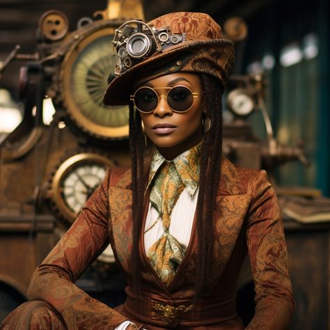 Steampunk Black Woman, Black Steampunk Character, Afro Steampunk, Whimsical Steampunk, Baytown Texas, Steampunk Character, Steampunk Costumes, Steampunk Coat, Steampunk Black