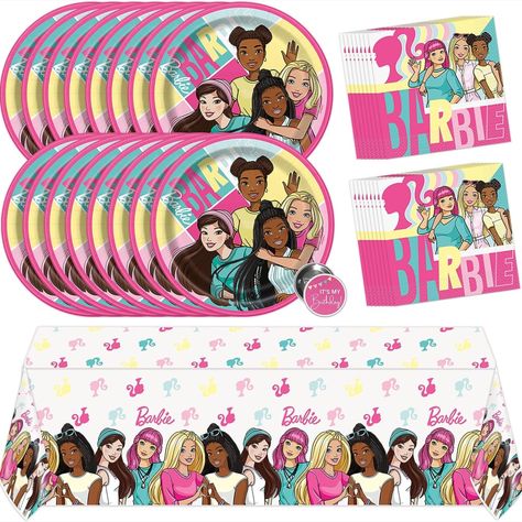 | Barbie Birthday Decorations | Barbie Birthday Party Supplies | Barbie Tablecover, Plates, Napkins, Button Barbie Birthday Decorations, Barbie Party Supplies, Barbie Party Decorations, Birthday Party Stickers, Barbie Birthday Party, Birthday Packages, Fabulous Birthday, Barbie Birthday, Barbie Party