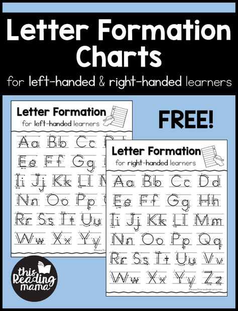 These FREE letter formation charts help left-handed and right-handed learners understand how to tilt their page and form their letter strokes. Letter Chart Free Printable, Order Of Letters To Teach, Handwriting 1st Grade, Hand Writing Practice Free Printable, Left Handed Letter Formation, Free Letter Formation Printables, Teaching Letter Formation, Abc Handwriting Practice, First Grade Handwriting Practice Free