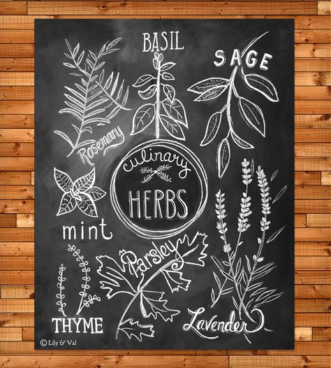 . Chalkboard Art Print, Herbs Illustration, Lily And Val, Kitchen Chalkboard, Driven By Decor, Chalk Wall, Chalkboard Print, Chalkboard Lettering, Chalk Lettering